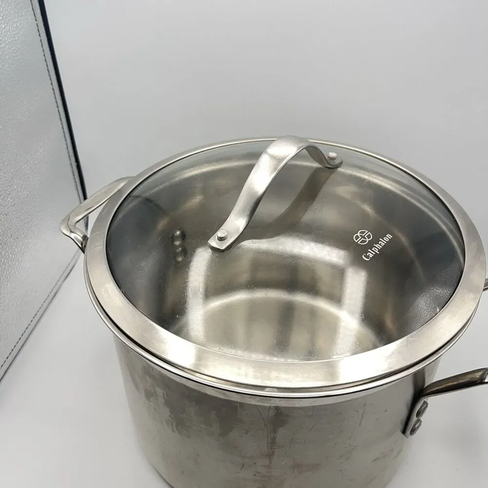 Calphalon 6 Quart Stock Pot 8608 Stainless Steel w/ Glass Lid 10
